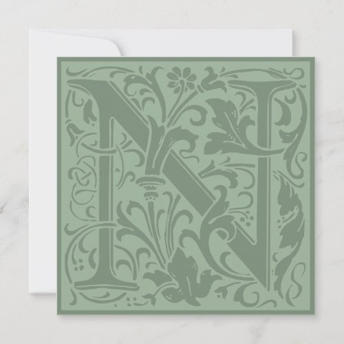 William Morris Floral Alphabet Monogram Letter N Invitation