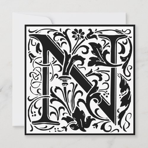 William Morris Floral Alphabet Monogram Letter N Invitation