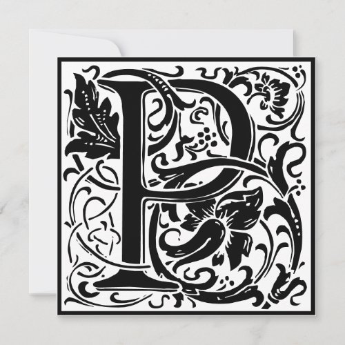 William Morris Floral Alphabet Monogram Letter P Invitation