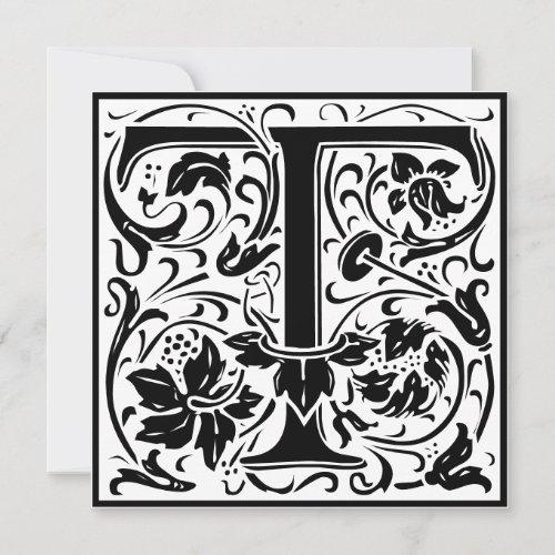 William Morris Floral Alphabet Monogram Letter T Invitation