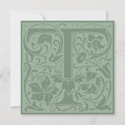 William Morris Floral Alphabet Monogram Letter T Invitation