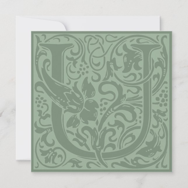 William Morris Floral Alphabet Monogram Letter U Invitation (Front)