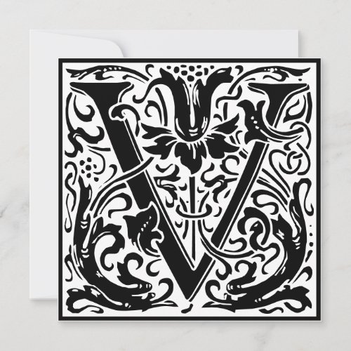 William Morris Floral Alphabet Monogram Letter V Invitation