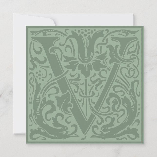 William Morris Floral Alphabet Monogram Letter V Invitation (Front)