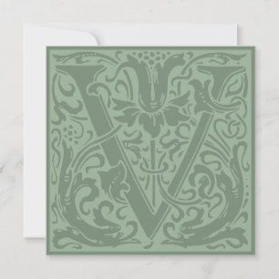 William Morris Floral Alphabet Monogram Letter V Invitation