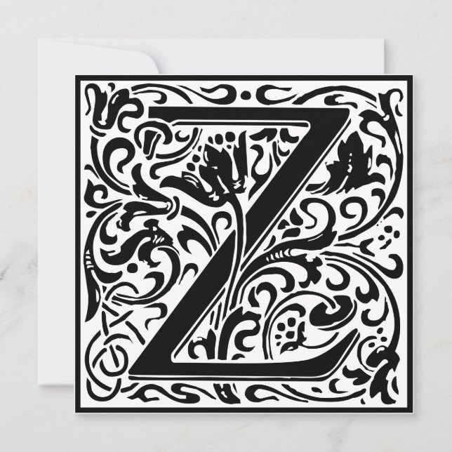 William Morris Floral Alphabet Monogram Letter Z Invitation (Front)