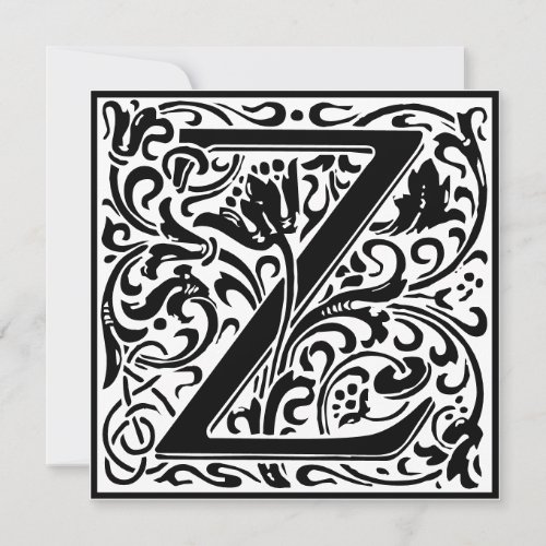 William Morris Floral Alphabet Monogram Letter Z Invitation