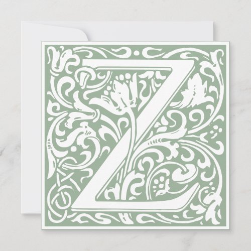 William Morris Floral Alphabet Monogram Letter Z  Invitation