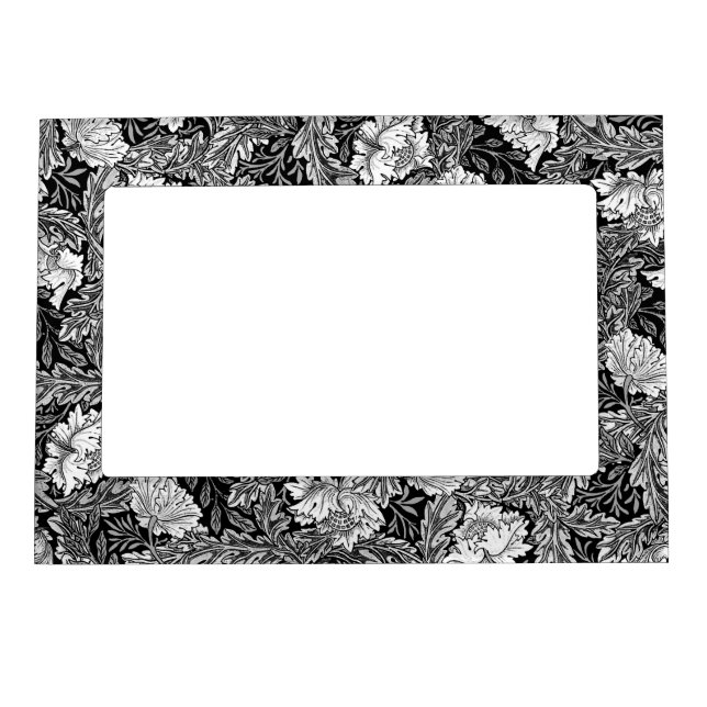 William Morris Floral, Black, White & Gray / Grey Magnetic Photo Frame (Front)