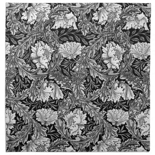 William Morris Floral Black White  Gray  Grey Napkin