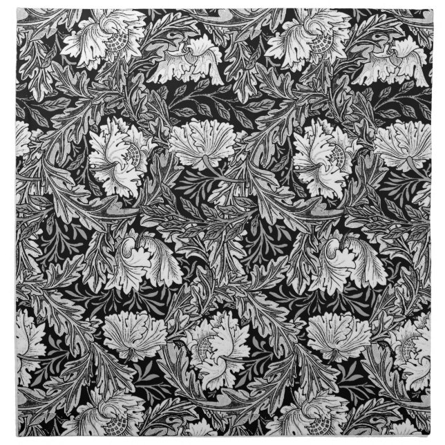 William Morris Floral, Black, White & Gray / Grey Napkin (Front)