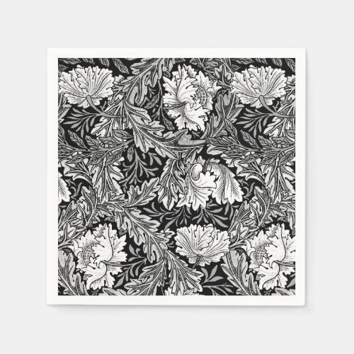 William Morris Floral Black White  Gray  Grey Paper Napkins