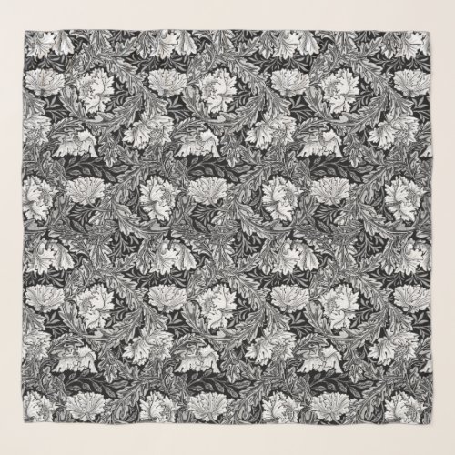 William Morris Floral Black White  Gray  Grey Scarf