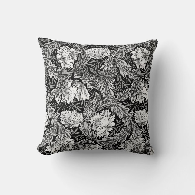 William Morris Floral, Black, White & Gray / Grey Throw Pillow (Front)