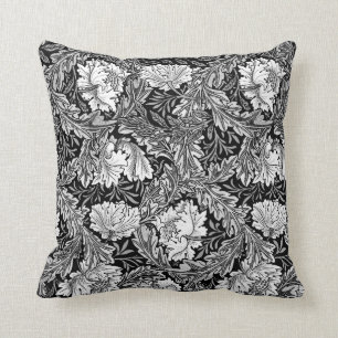 William Morris Floral, Black, White & Gray / Grey Throw Pillow