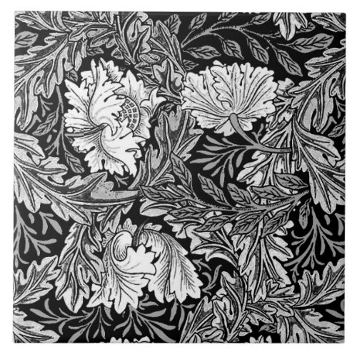 William Morris Floral Black White  Gray  Grey Tile