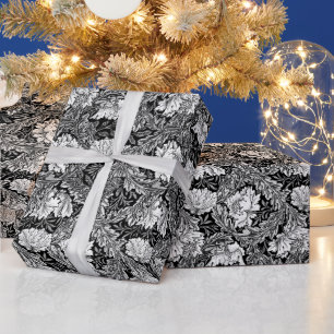 William Morris Floral, Black, White & Gray / Grey Wrapping Paper