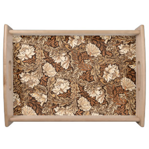 William Morris Floral, Chocolate Brown and Beige Serving Tray