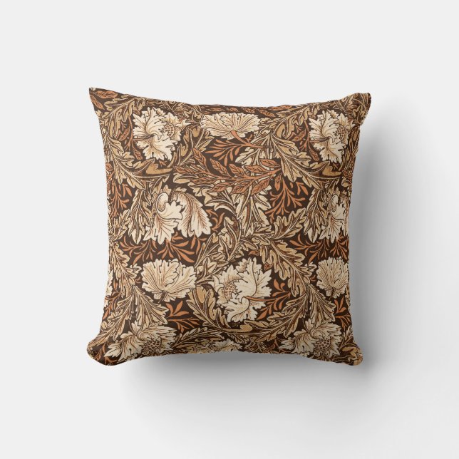 William Morris Floral, Chocolate Brown and Beige Throw Pillow (Front)