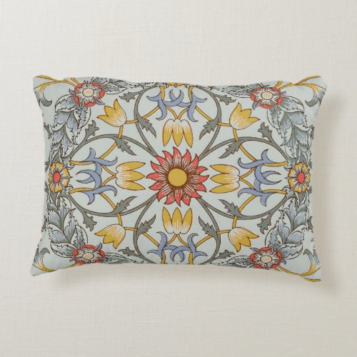 William Morris Floral Circle Flower Illustration Accent Pillow