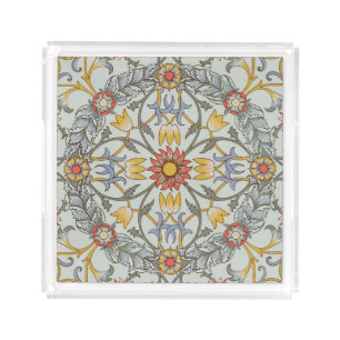 William Morris Floral Circle Flower Illustration Acrylic Tray