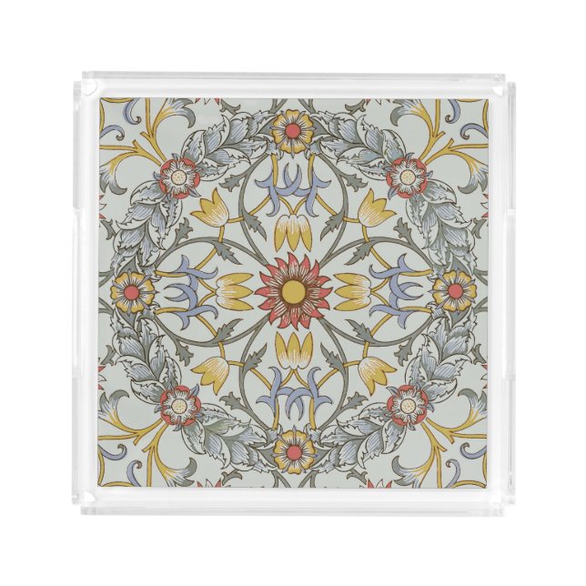 William Morris Floral Circle Flower Illustration Acrylic Tray (Front)