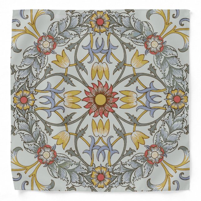 William Morris Floral Circle Flower Illustration Bandana (Front)