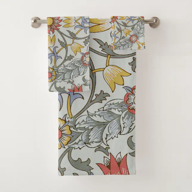 William Morris Floral Circle Flower Illustration Bath Towel Set | Zazzle