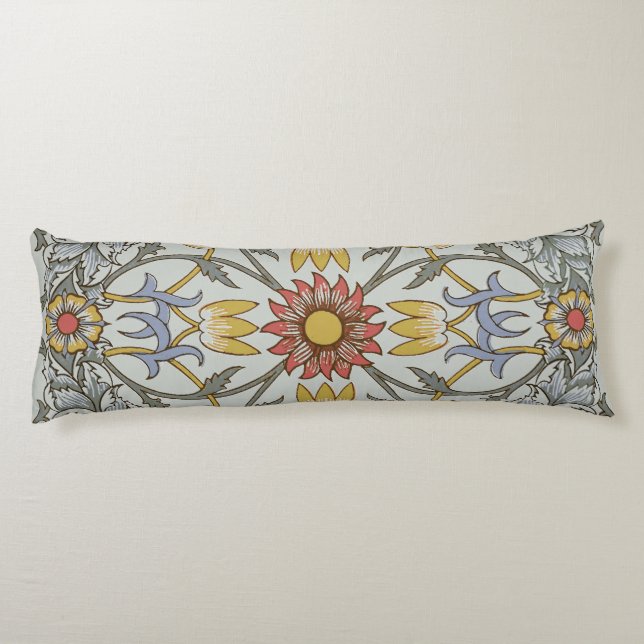 William Morris Floral Circle Flower Illustration Body Pillow (Back)