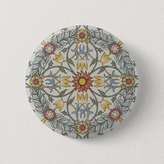 William Morris Floral Circle Flower Illustration Button (Front)