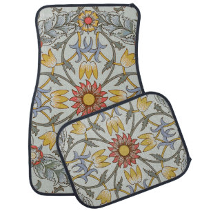 William Morris Floral Circle Flower Illustration Car Floor Mat