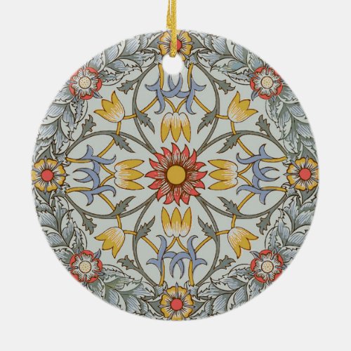 William Morris Floral Circle Flower Illustration Ceramic Ornament