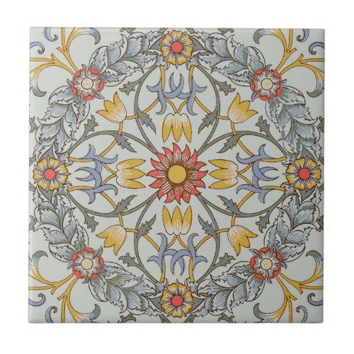William Morris Floral Circle Flower Illustration Ceramic Tile