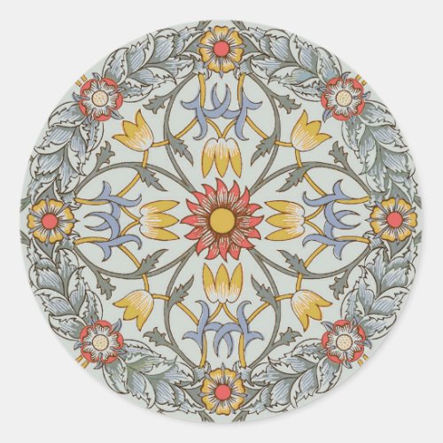 William Morris Floral Circle Flower Illustration Classic Round Sticker