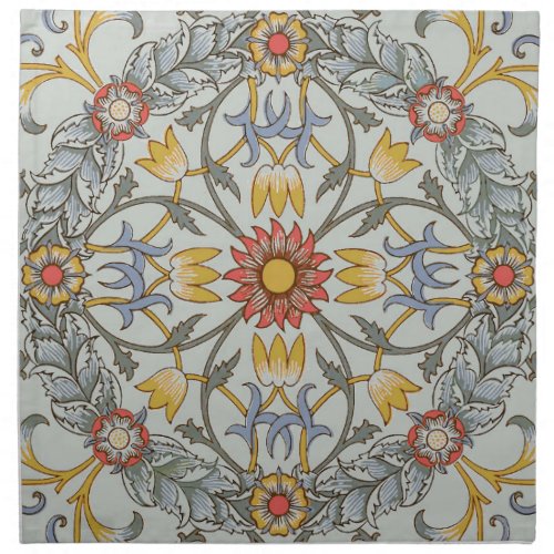William Morris Floral Circle Flower Illustration Cloth Napkin