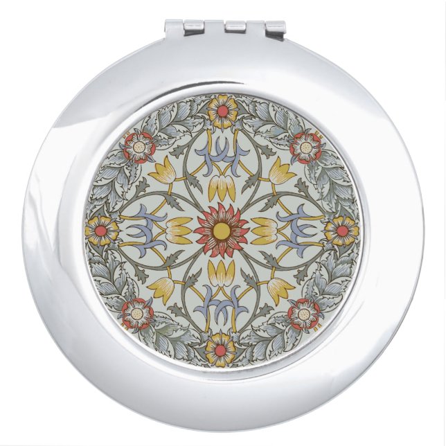 William Morris Floral Circle Flower Illustration Compact Mirror (Front)