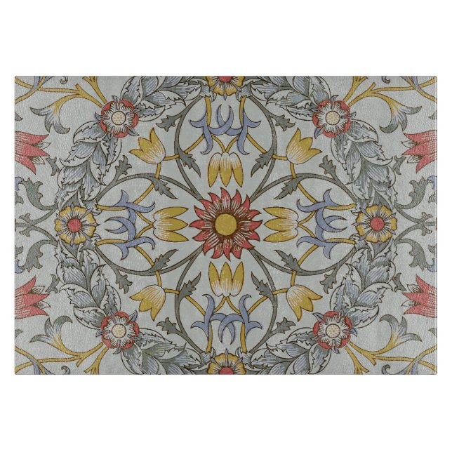 William Morris Floral Circle Flower Illustration Cutting Board (Front)