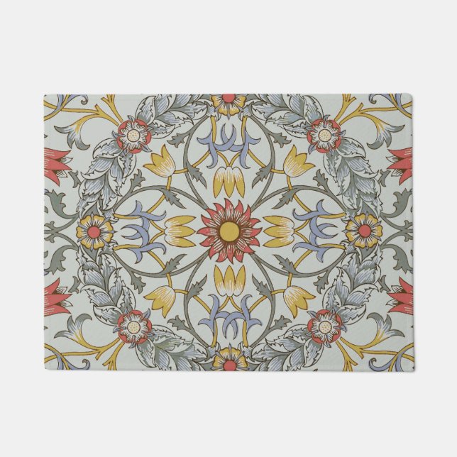 William Morris Floral Circle Flower Illustration Doormat (Front)