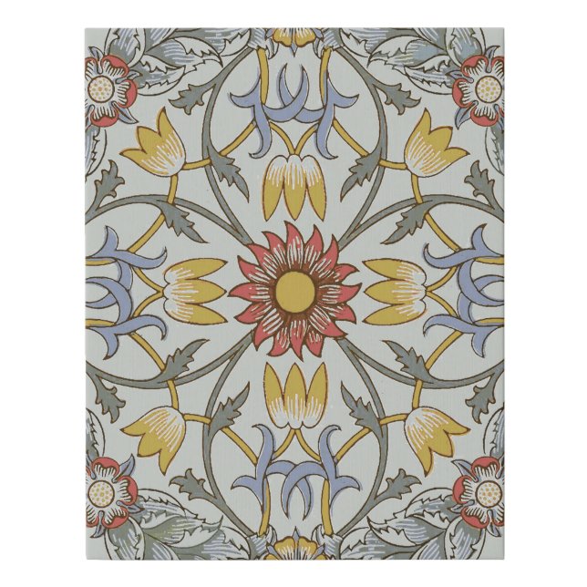 William Morris Floral Circle Flower Illustration Faux Canvas Print (Front)