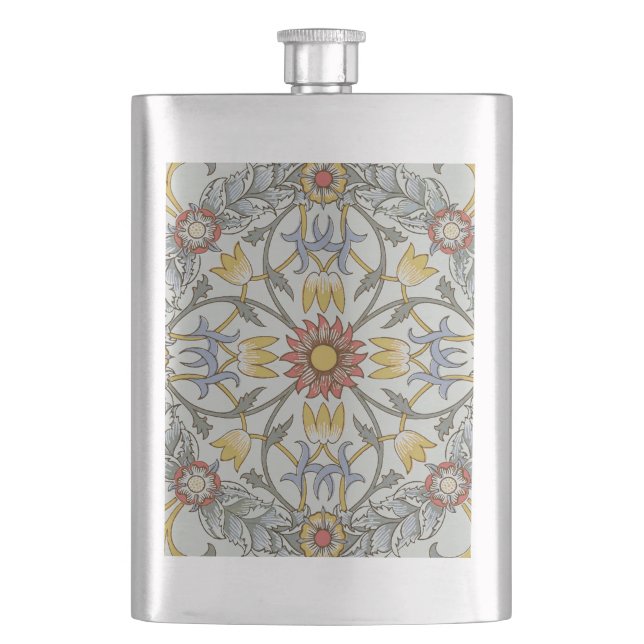 William Morris Floral Circle Flower Illustration Flask (Front)