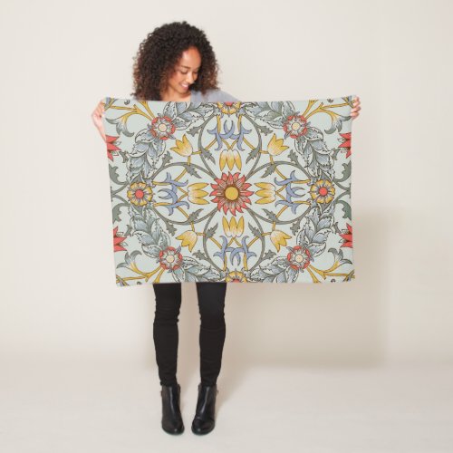 William Morris Floral Circle Flower Illustration Fleece Blanket