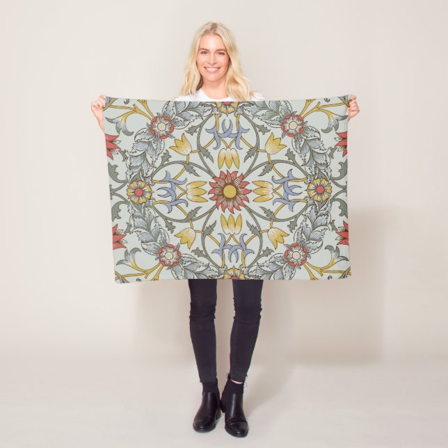 William Morris Floral Circle Flower Illustration Fleece Blanket (In Situ)