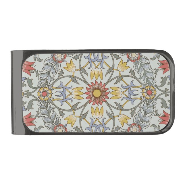 William Morris Floral Circle Flower Illustration Gunmetal Finish Money Clip (Front)