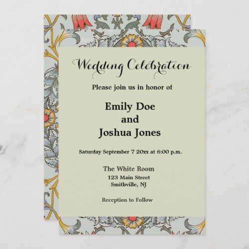 William Morris Floral Circle Flower Illustration Invitation