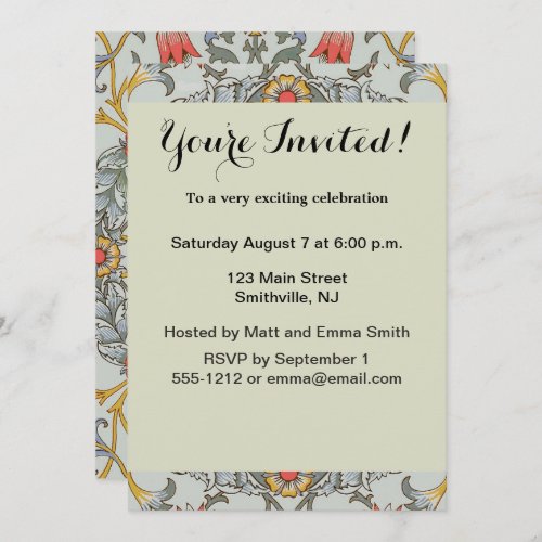 William Morris Floral Circle Flower Illustration Invitation