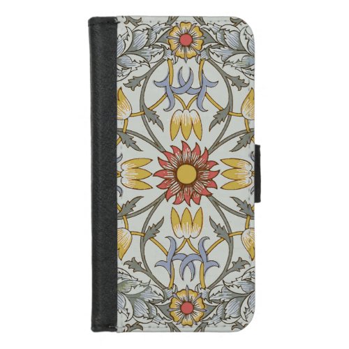 William Morris Floral Circle Flower Illustration iPhone 87 Wallet Case