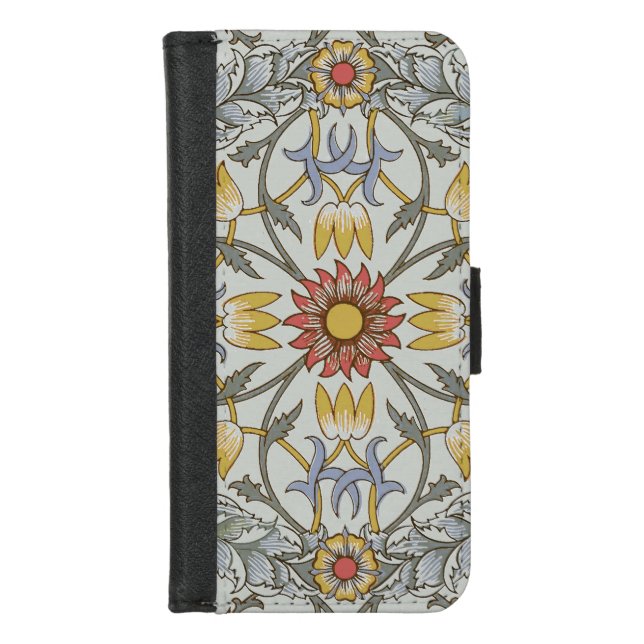 William Morris Floral Circle Flower Illustration iPhone Wallet Case (Front)