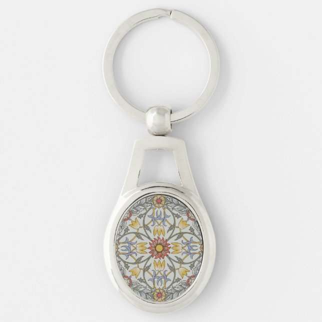 William Morris Floral Circle Flower Illustration Keychain (Front)