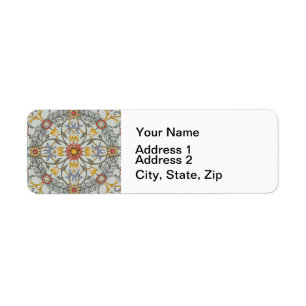 William Morris Floral Circle Flower Illustration Label