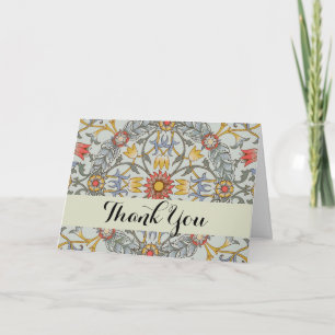 William Morris Floral Circle Flower Illustration Letterpress Thank You Card
